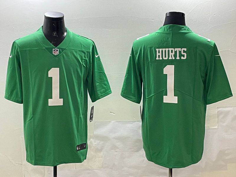 Men Philadelphia Eagles #1 Hurts Green Throwback 2025 Nike Vapor Limited NFL Jersey style 1